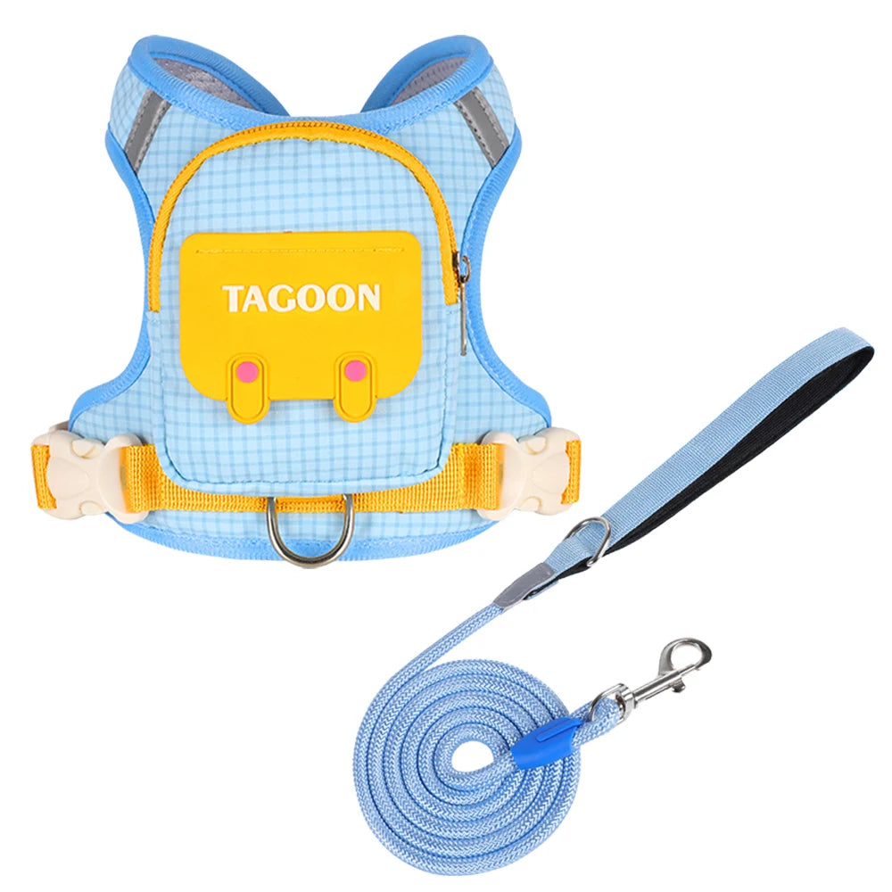 Dog Cat Harness and Leash Set, Reflective Adjustable Pet Vest with Backpack for Small Medium dogs