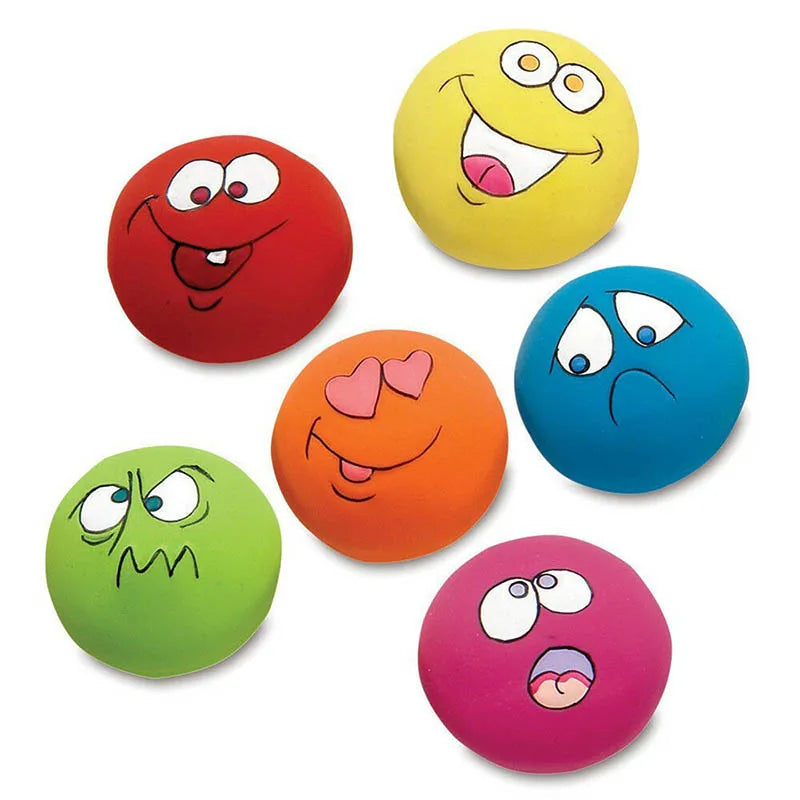 Rubber Dog Puppy Pet Play Squeaky Ball Chewing Toys with Face Fetch Bright Balls Pet Dog Supplies Puppy Popular Toys