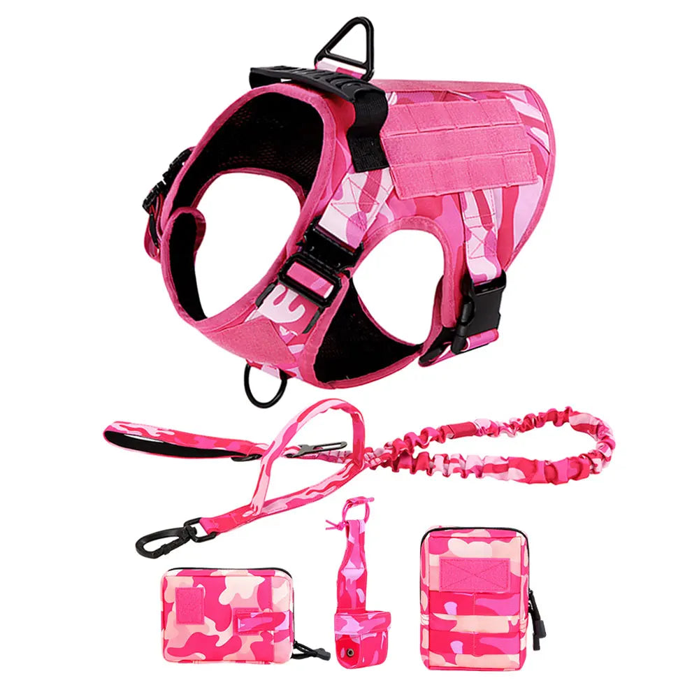 Military Pink Camouflage Dog Harness For Large Medium Dogs Harnesses Leash Adjustable Pet German Shepherd Tactical Training Vest